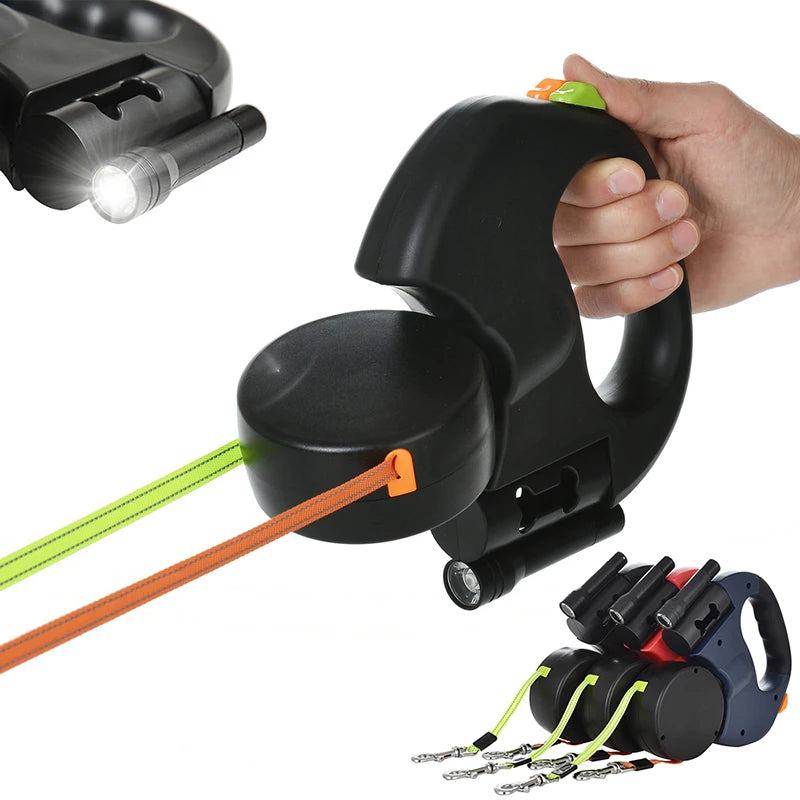 Retractable Dual Dog Leash with LED Light - No Tangle