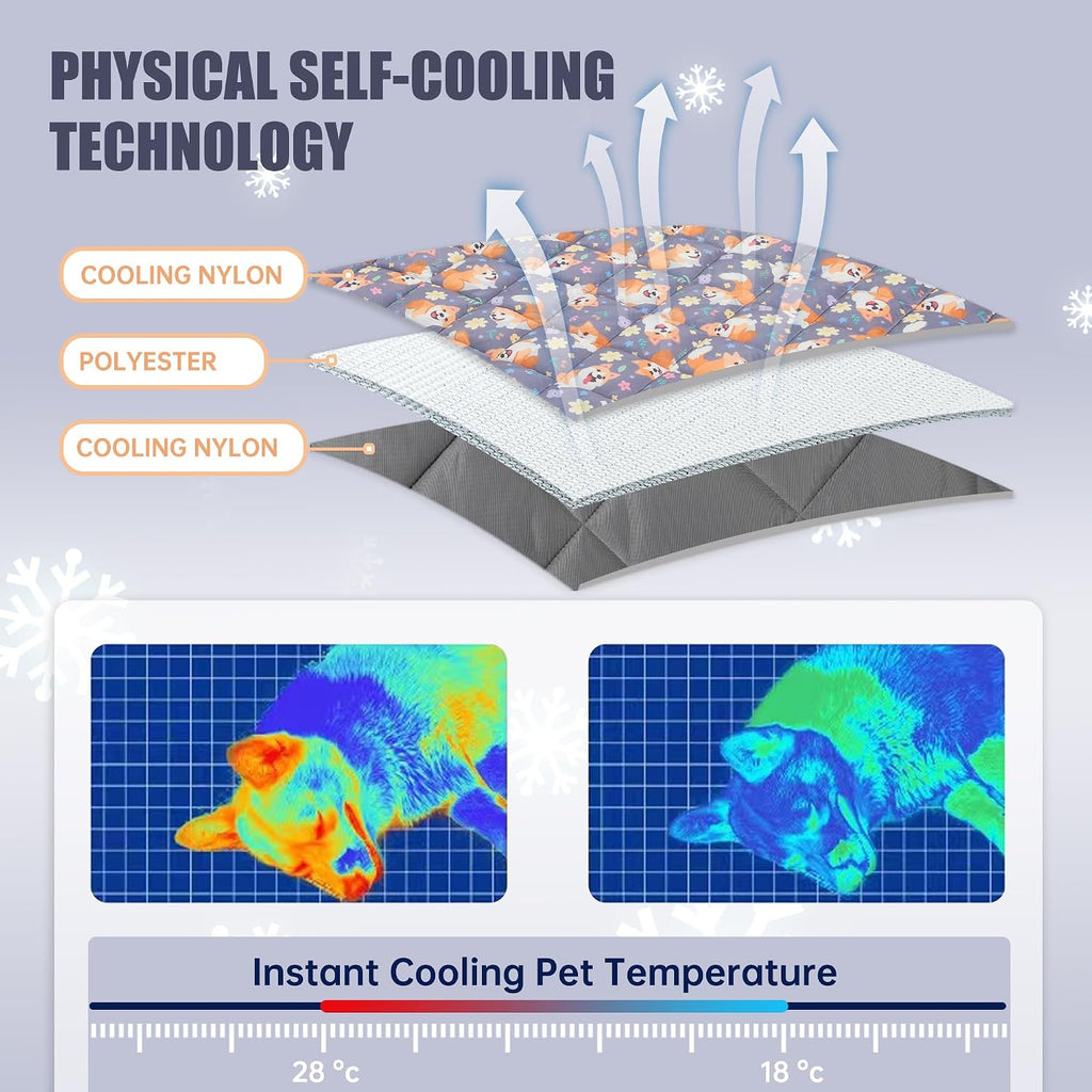 Pet Cooling Mat for Dogs & Cats — Self-Cooling Summer Pad, Washable & Reusable
