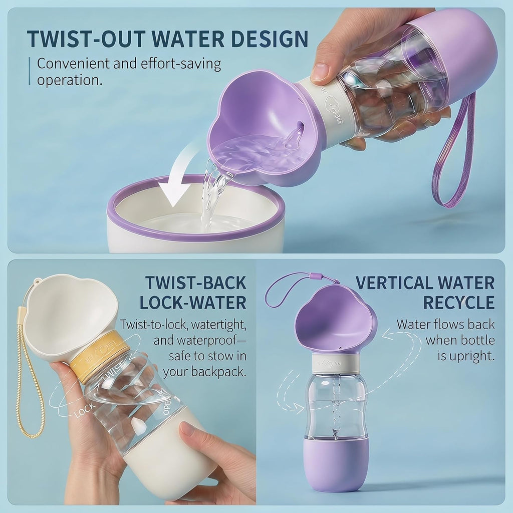 Portable Dog Water Bottle — Leak-Proof Travel Dispenser with Bowl