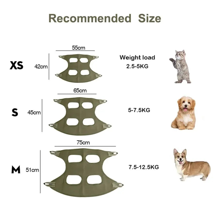 Cat Grooming Restraint Hammock size chart