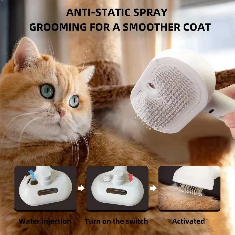 3-In-1 Electric Steam Grooming Brush for Cats & Dogs