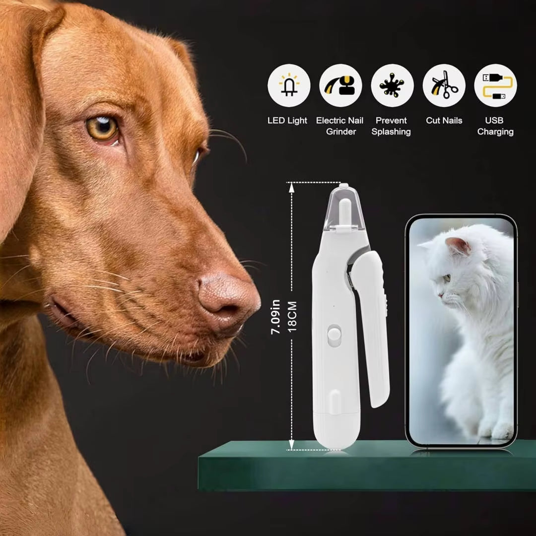 Quiet Pet Nail Grinder — Rechargeable Claw Trimmer with LED Light for Dogs & Cats
